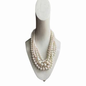 J.Crew Multi Strand Faux Pearl Statement Necklace White Layered Classic Elegant